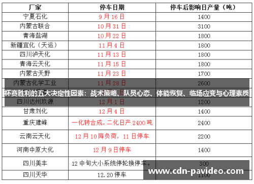 杯赛胜利的五大决定性因素：战术策略、队员心态、体能恢复、临场应变与心理素质