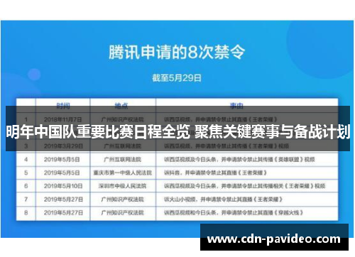 明年中国队重要比赛日程全览 聚焦关键赛事与备战计划