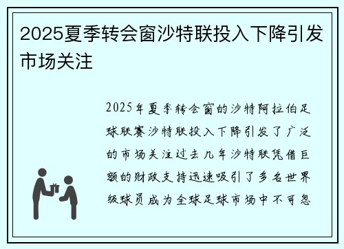 2025夏季转会窗沙特联投入下降引发市场关注